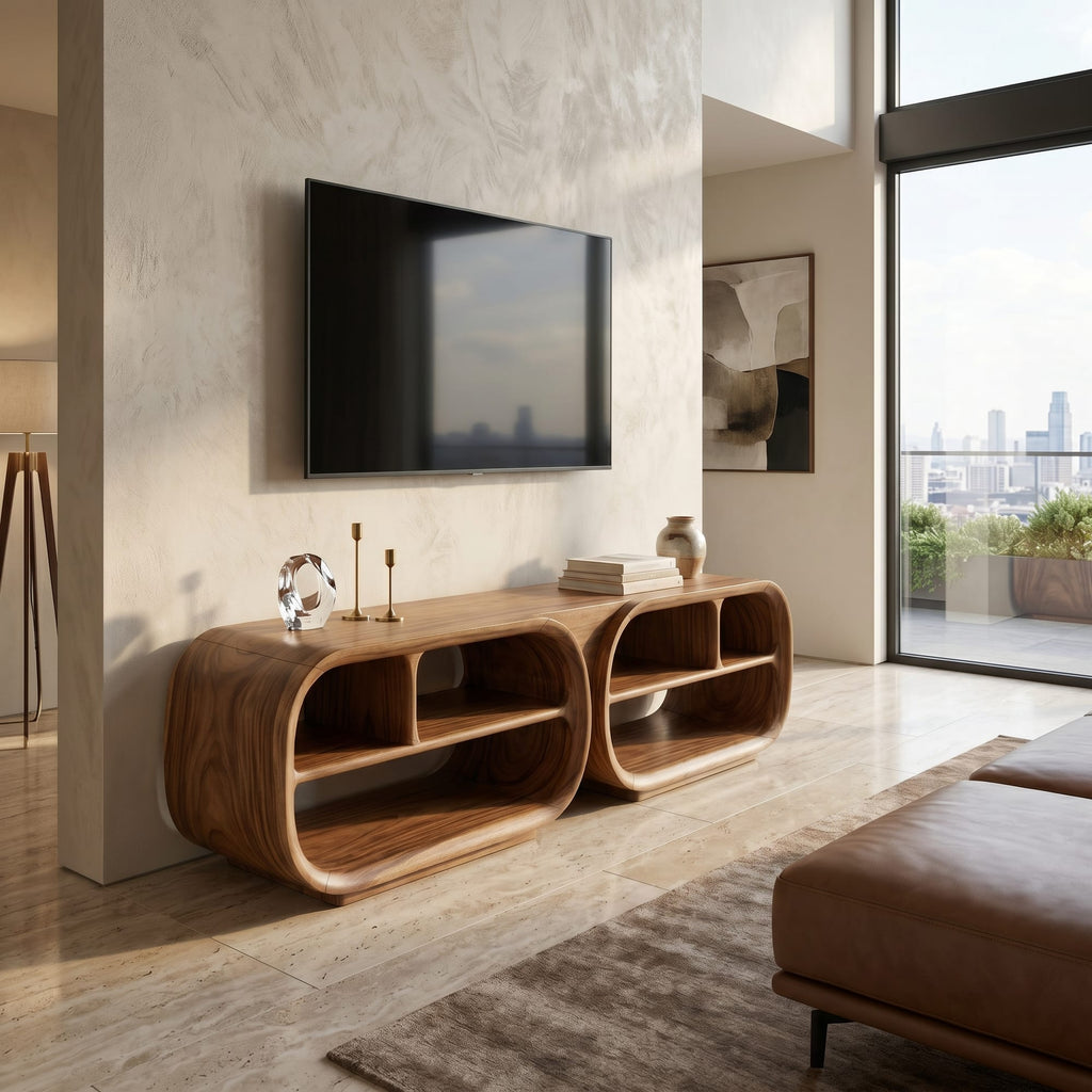 TV Console Architectural Wood Design, solid wood, built to order