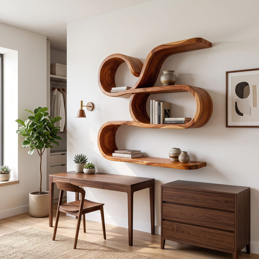 Coastal Floating Storage Shelves, solid wood, built to order
