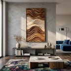 Vertical Sculptural Wall Art with Wave Carved Design, solid wood, built to order, view 3