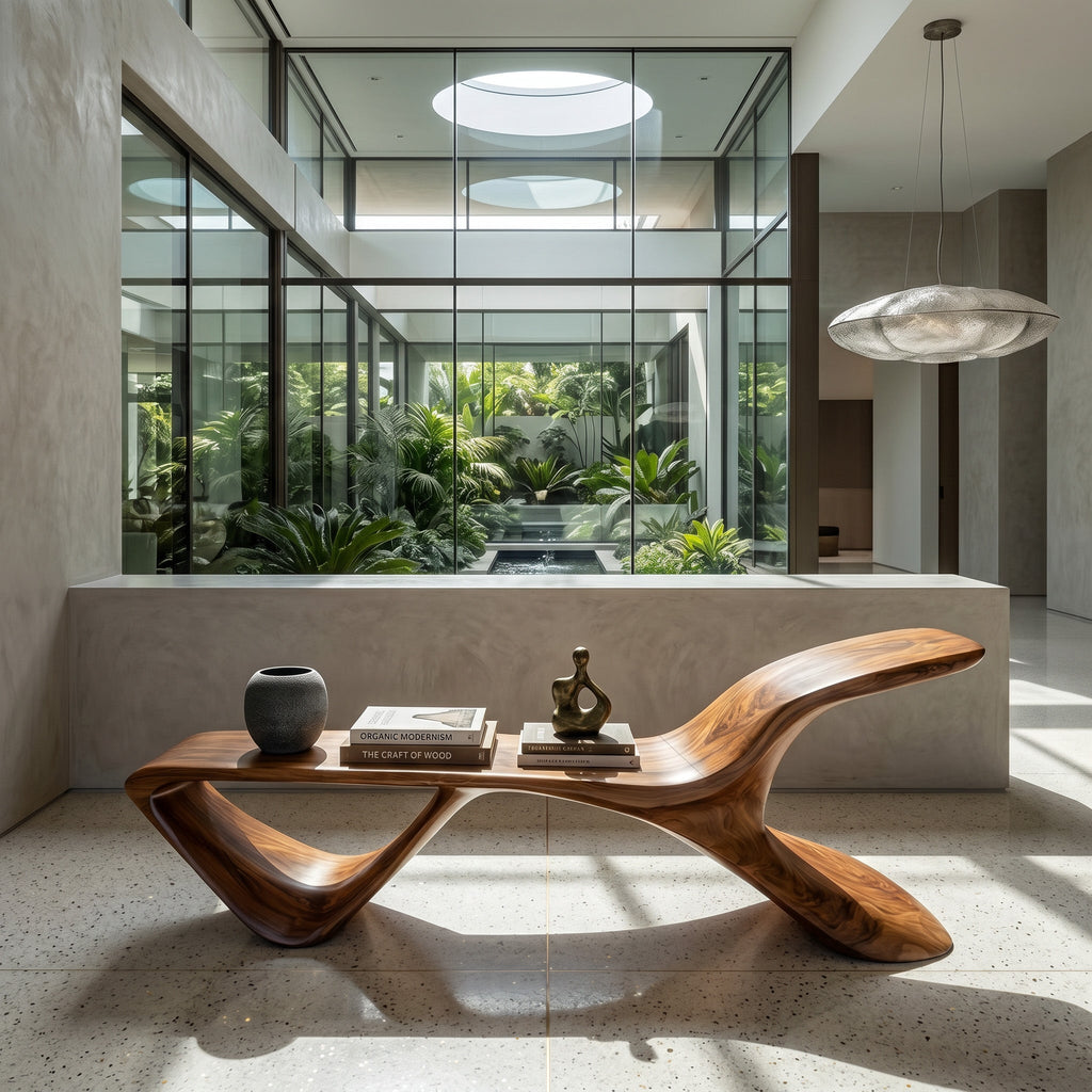 Organic Modern Curved Bench, solid wood, built to order