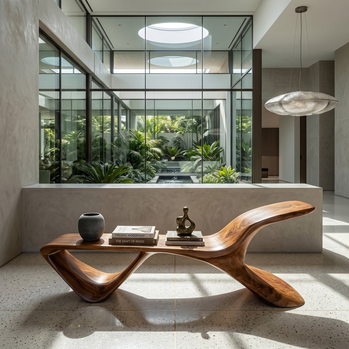Organic Modern Curved Bench, solid wood, built to order