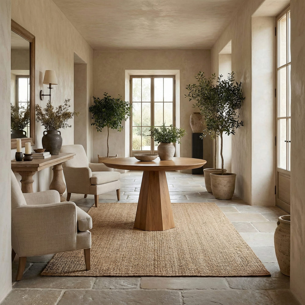 Contemporary Organic Round Entryway Foyer Table, solid wood, built to order