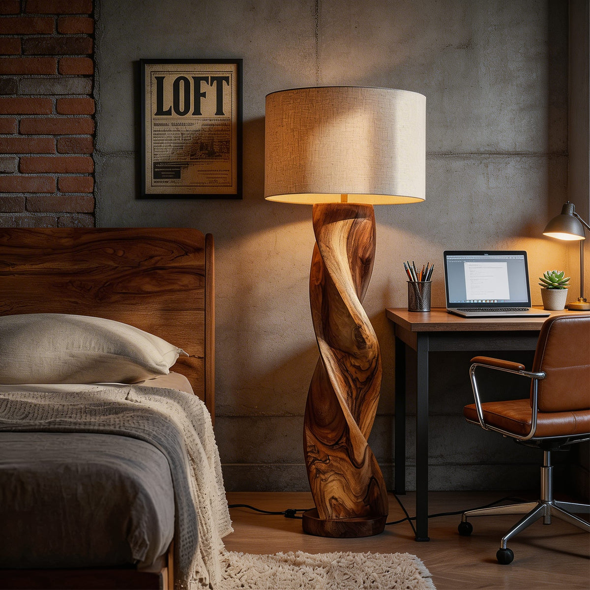 Industrial Sculptural Table Lamp, solid wood, built to order