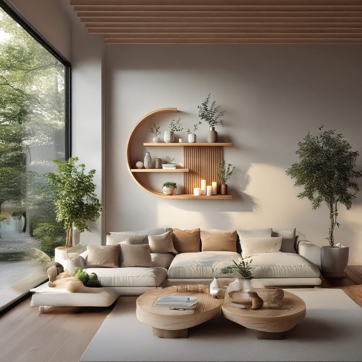 Japandi Minimal Wall Shelf Living Room and Calm Space, solid wood, built to order