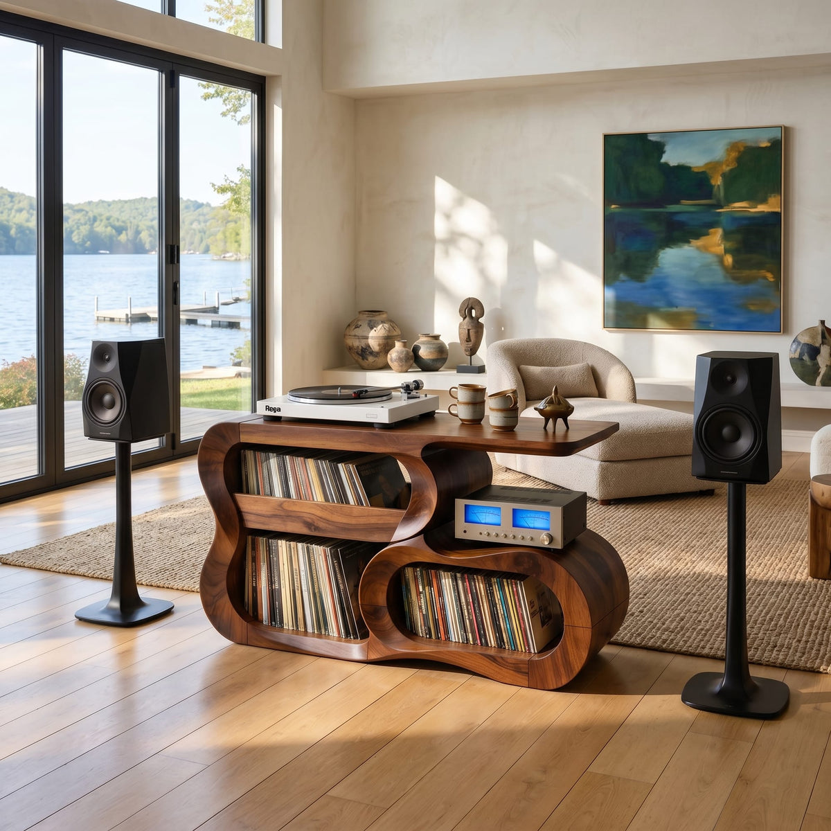 Contemporary Solid Turntable Record Stand