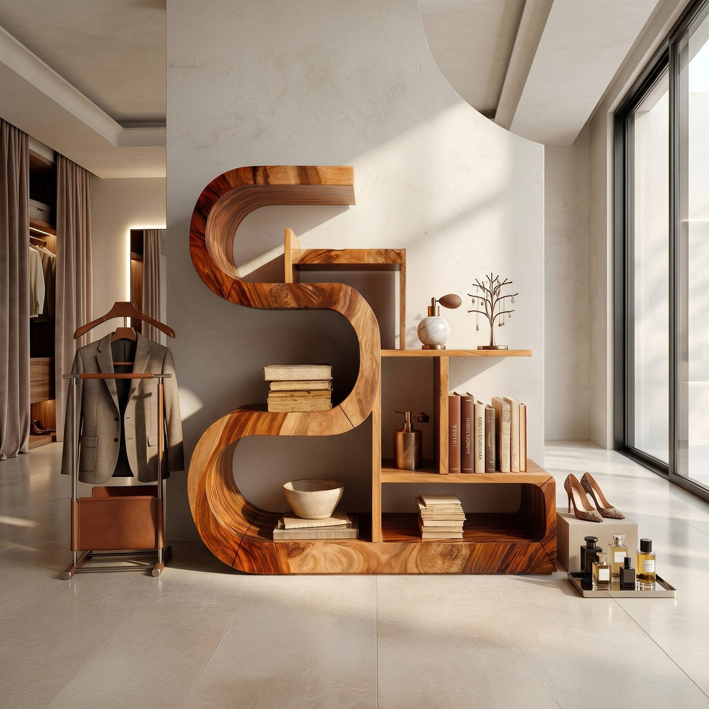 S-shaped Wooden Storage Shelf, solid wood, built to order