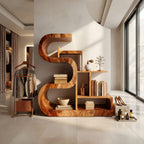 S-shaped Wooden Storage Shelf, solid wood, built to order