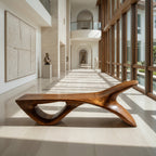 Wooden Bench with Fish Tail Shape, solid wood, built to order