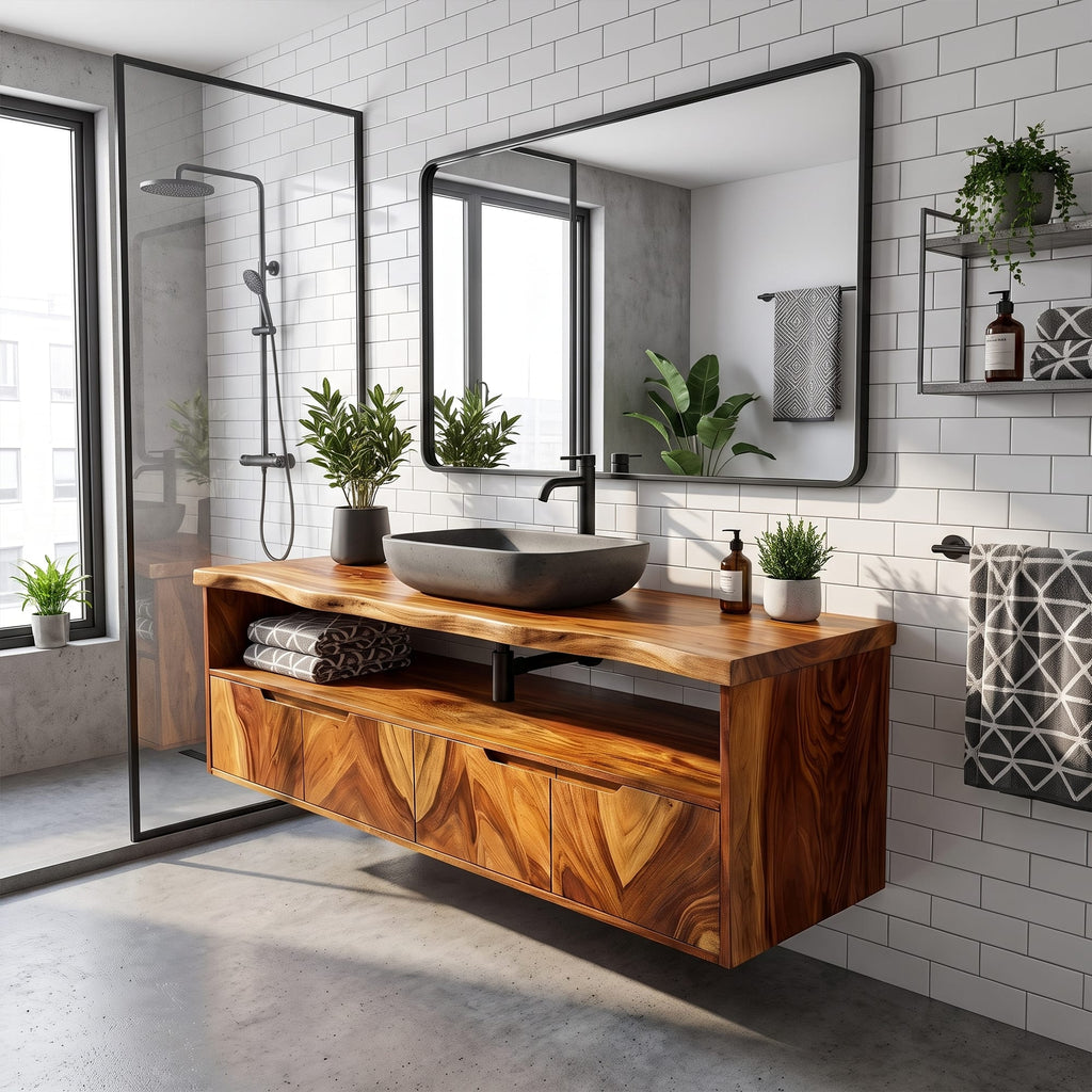 Mediterranean Floating Bathroom Cabinet Villa Bathroom, solid wood, built to order