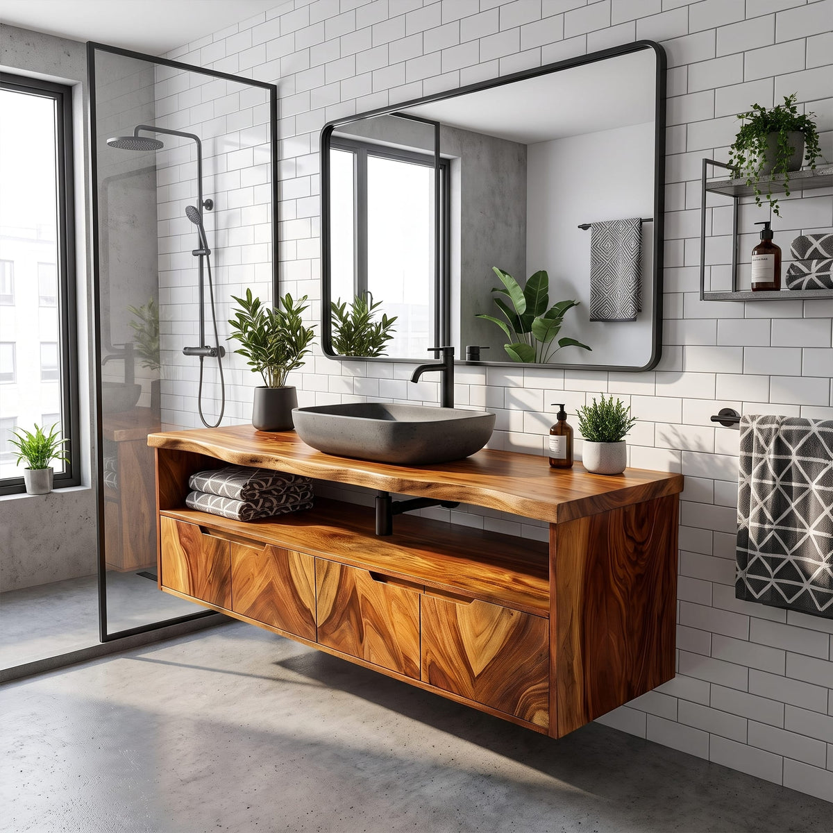 Mediterranean Floating Bathroom Cabinet Villa Bathroom, solid wood, built to order