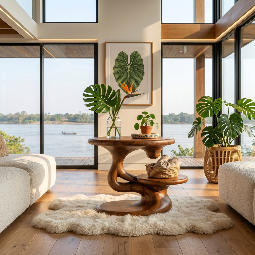 Contemporary Floating Side Table Mountain Retreat, solid wood, built to order