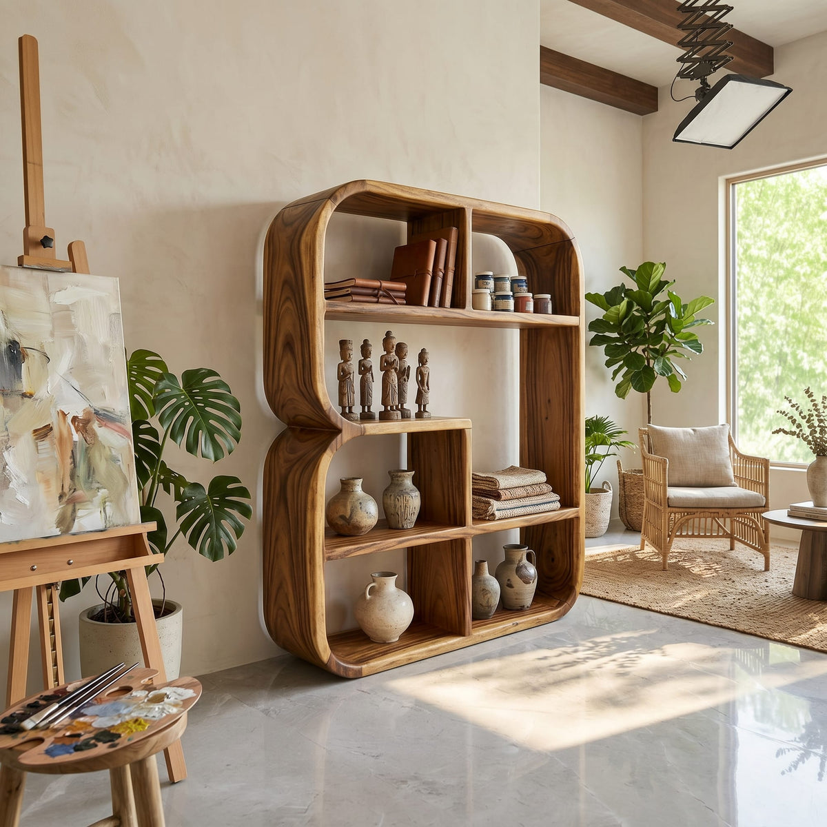 Modern Curved Bookshelf in Style, solid wood, built to order
