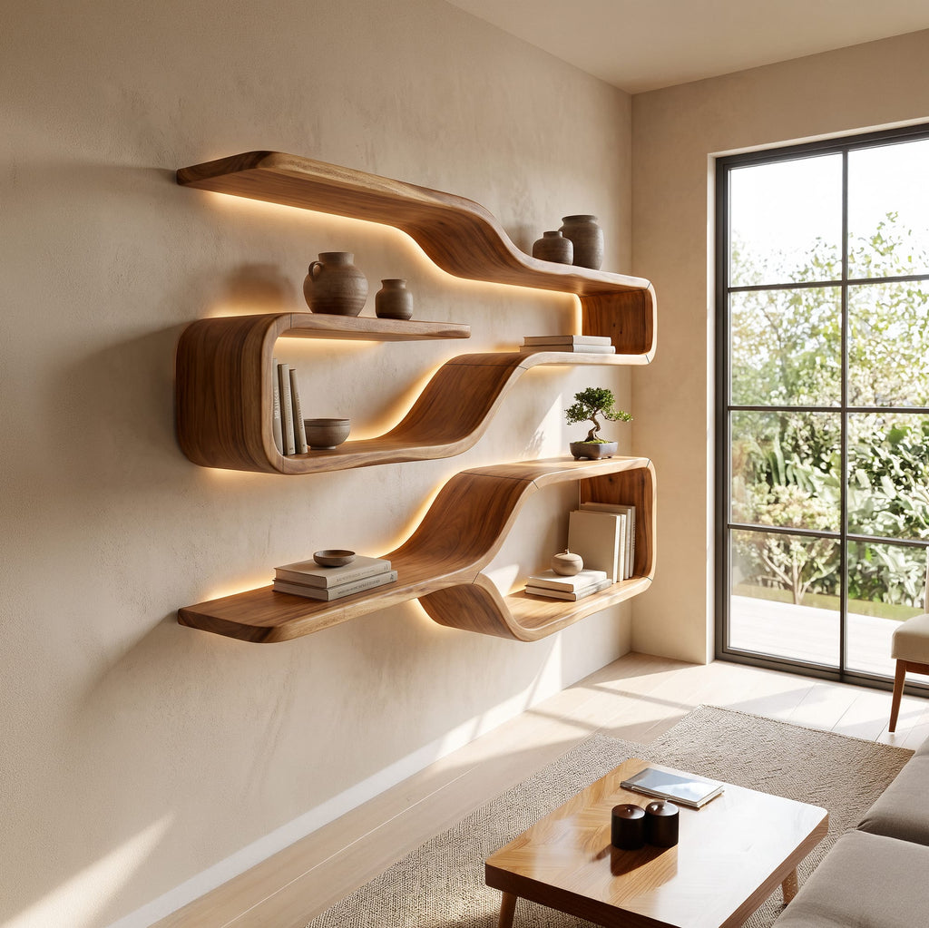 Mid Century Live Edge Wood Shelves, solid wood, built to order