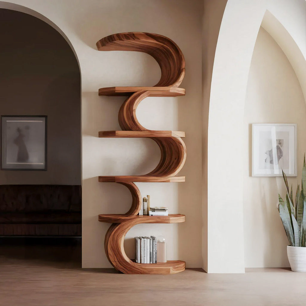 Modern Curved Bookshelf, solid wood, built to order