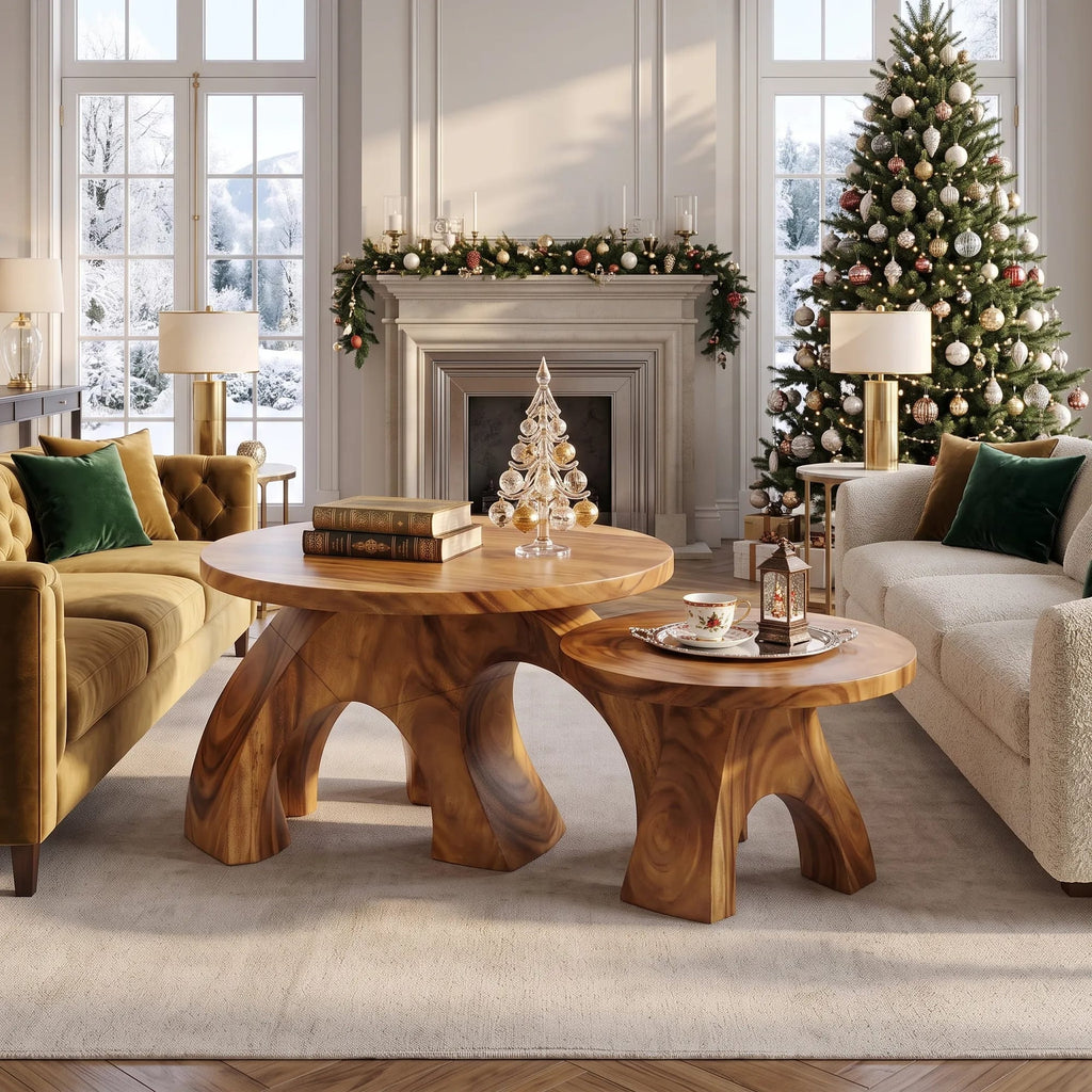 Handcrafted Round Coffee Table Apartment, solid wood, built to order