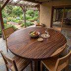 Mid Century Round Dining Table Top Garden View, solid wood, built to order