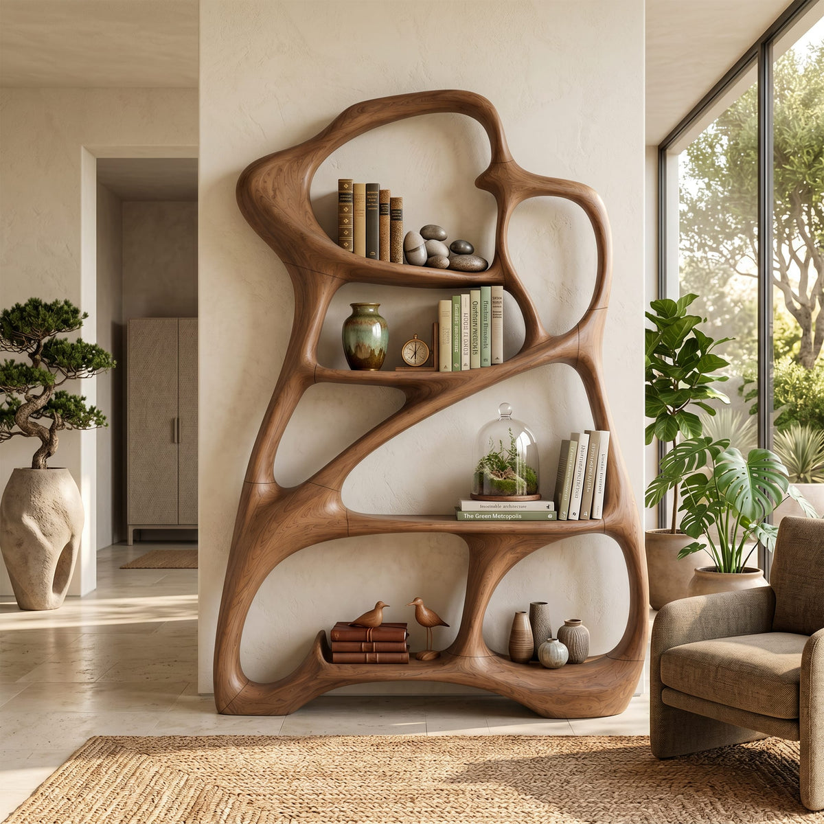 Organic Reading Corner Bookcase, solid wood, built to order