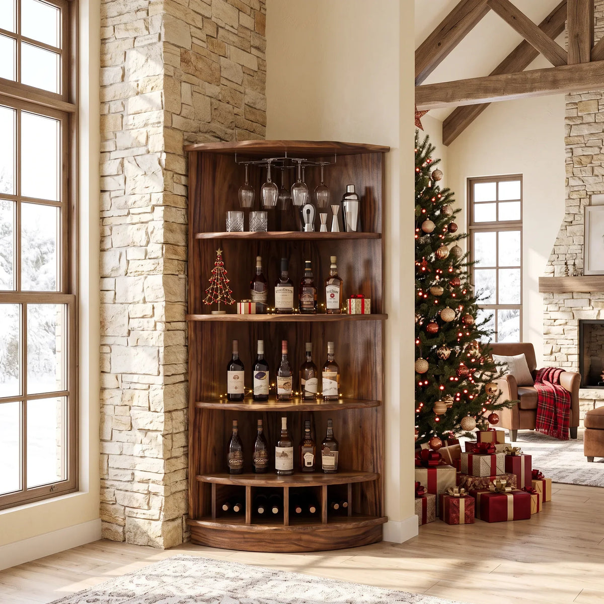 Handcrafted Corner Wine Cabinet Dining Room, solid wood, built to order