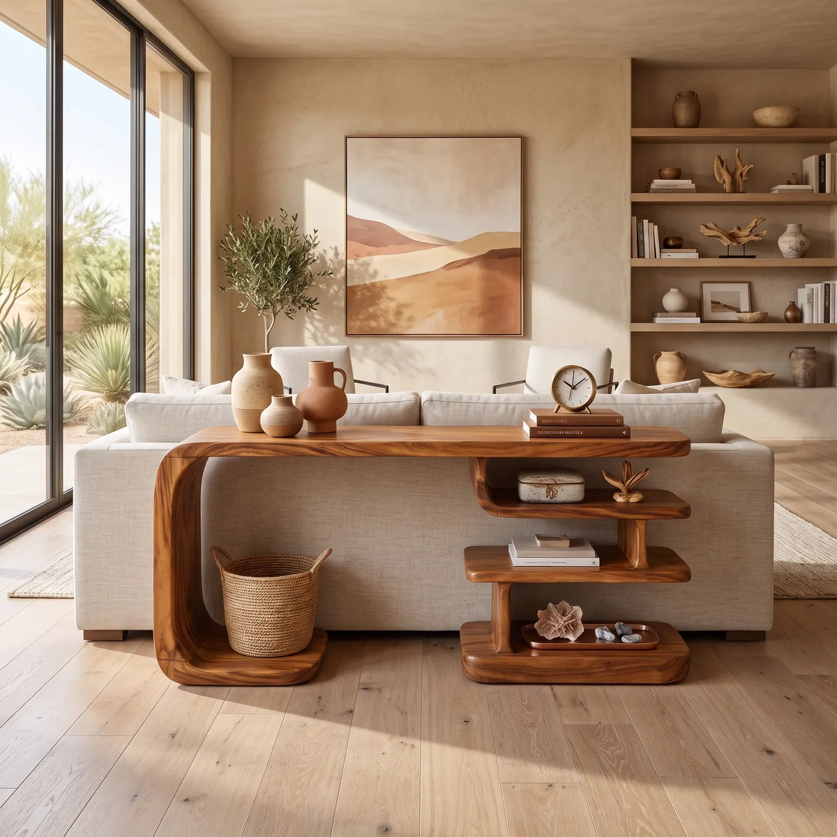Contemporary Layered Shelf Console, solid wood, built to order