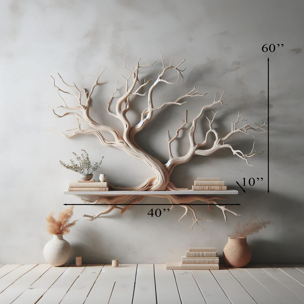 Tree Branch Floating Shelf Driftwood Mini Bookcase, solid wood, built to order