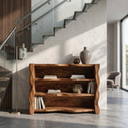 Organic Wavy Console Table with Three Tiers, solid wood, built to order
