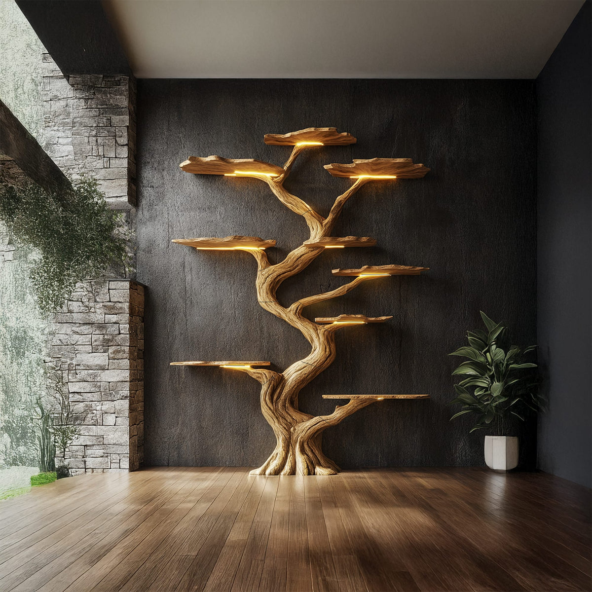 Handmade Tree Bookshelf Style Decor Gift, solid wood, built to order