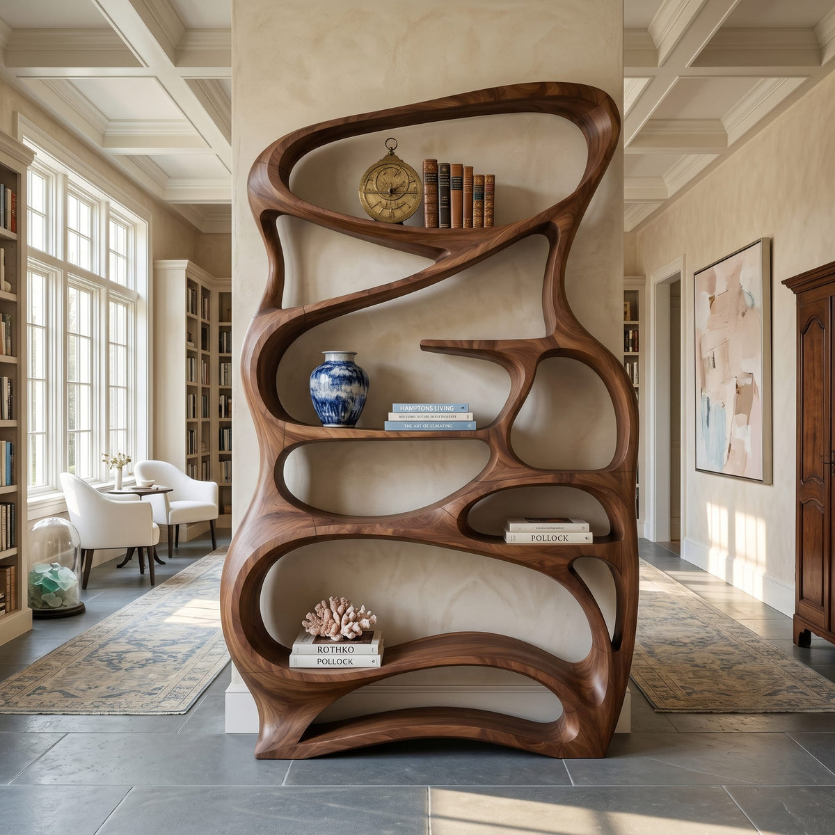 Contemporary Reading Shelf for Peaceful Reading Corner, solid wood, built to order