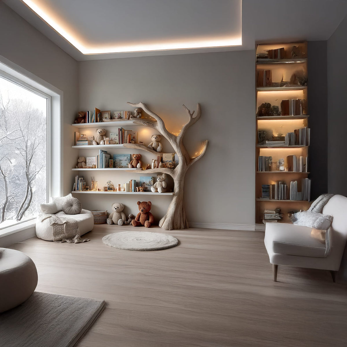 Midcentury Tree Bookcase Study Room Nursery, solid wood, built to order