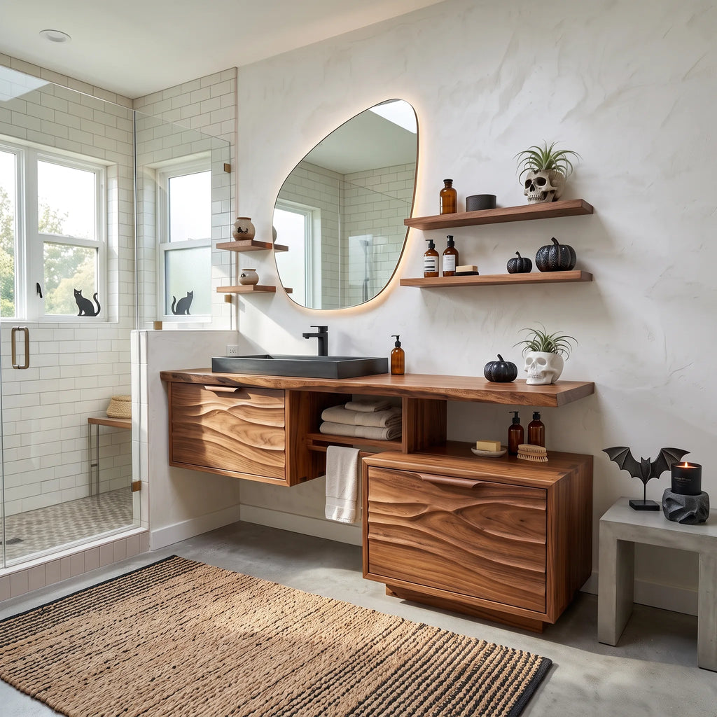 Mid Century Bathroom Vanity Ensuite, solid wood, built to order