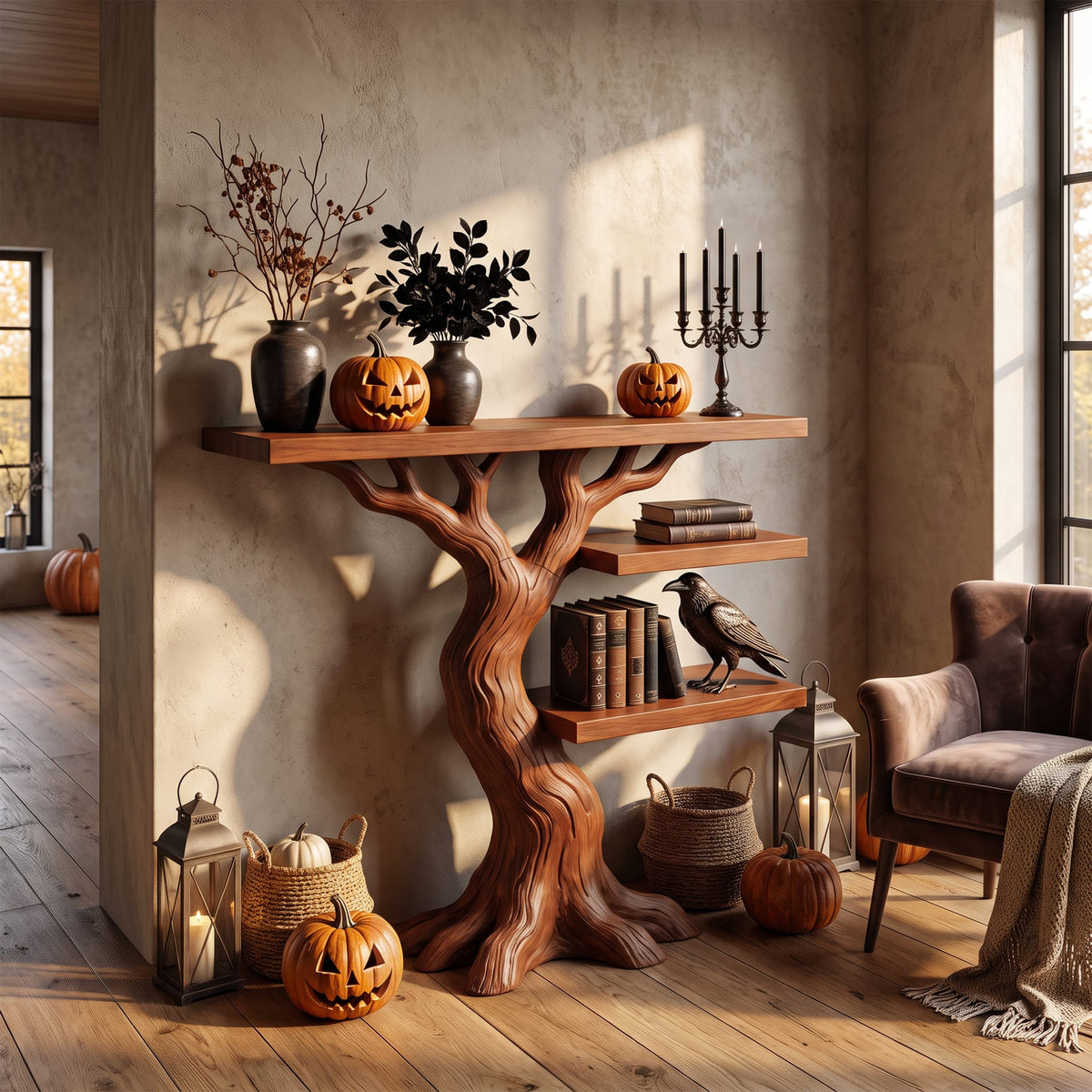 Contemporary Woodland Branch Console Table, solid wood, built to order