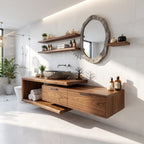 Handcrafted Mid Century Floating Vanity Primary Ensuite, solid wood, built to order