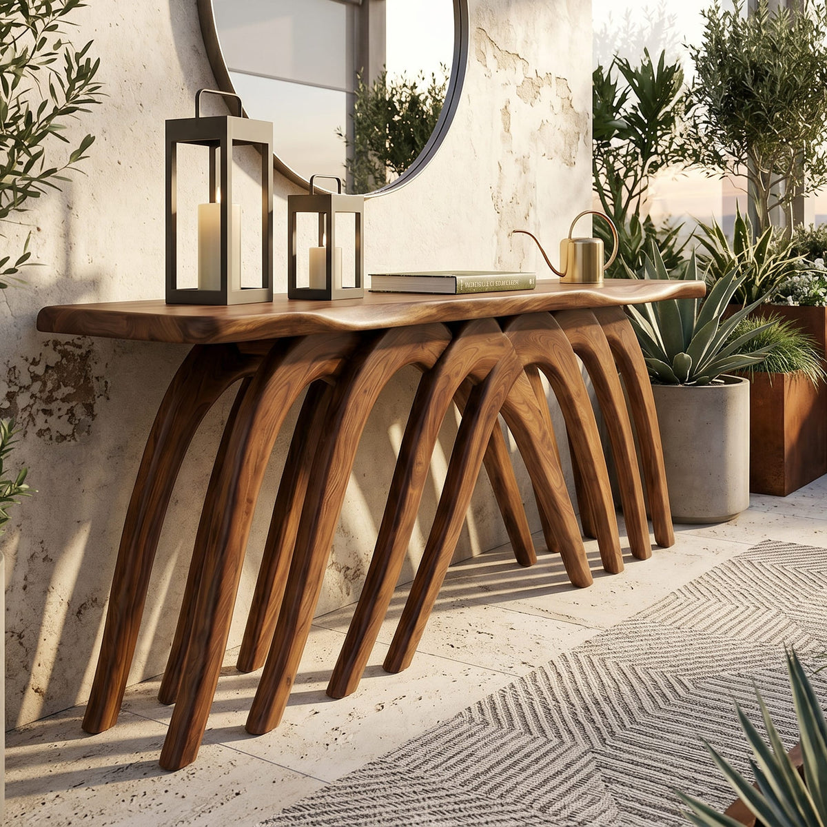 Modern Flowing Console Table Living Room, solid wood, built to order