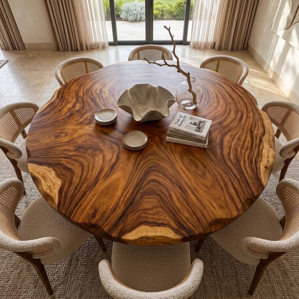 Mid Century Live Edge Round Table Top Penthouse, solid wood, built to order