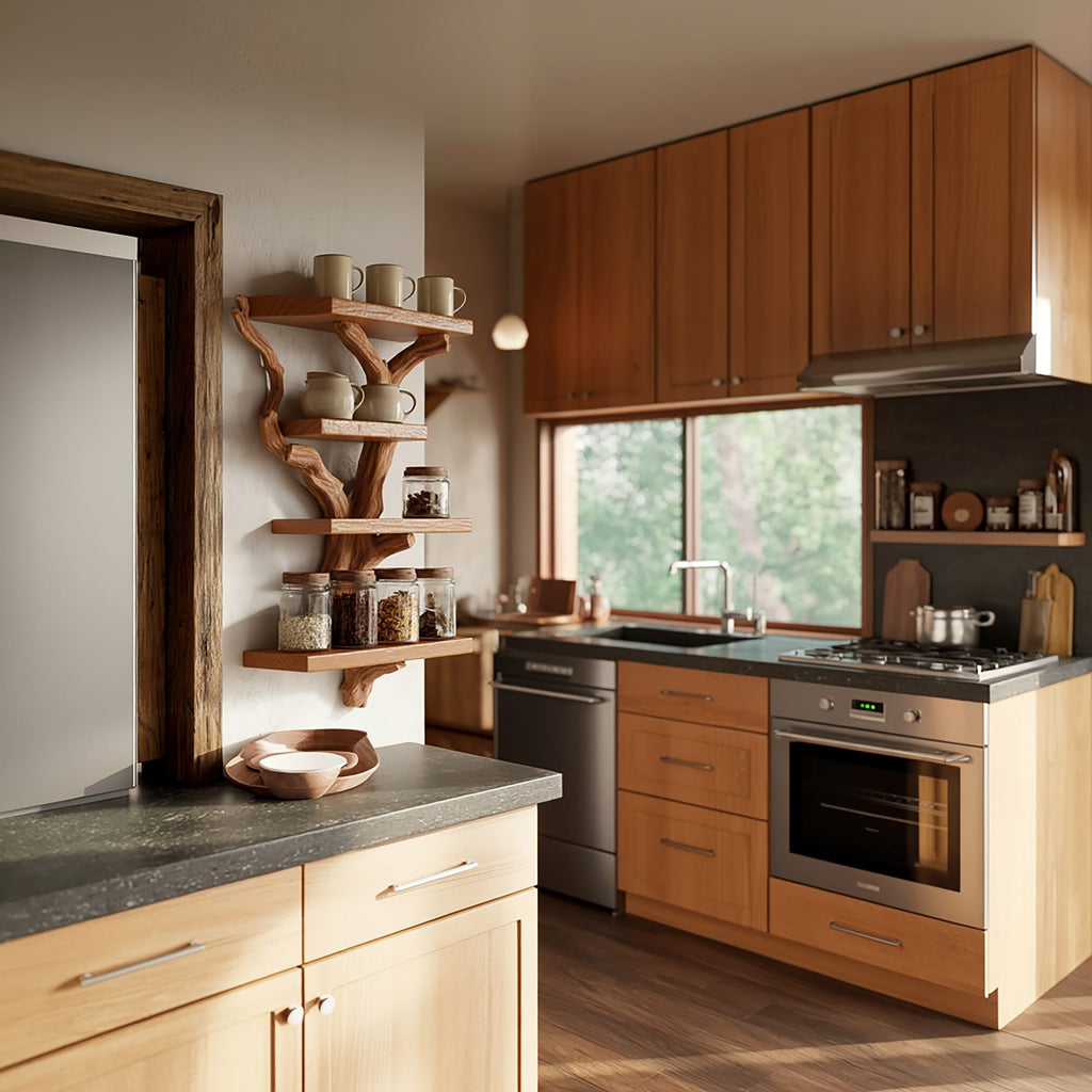 Artistic Branch Kitchen Wall Shelf Kitchen Interior Functional Decor, solid wood, built to order
