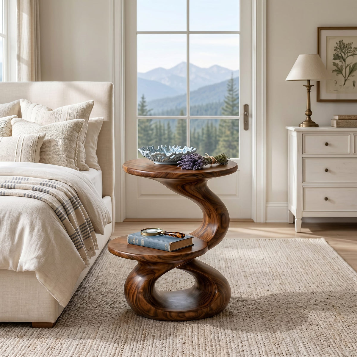 Minimalist Open Shelf Side Table Villa, solid wood, built to order