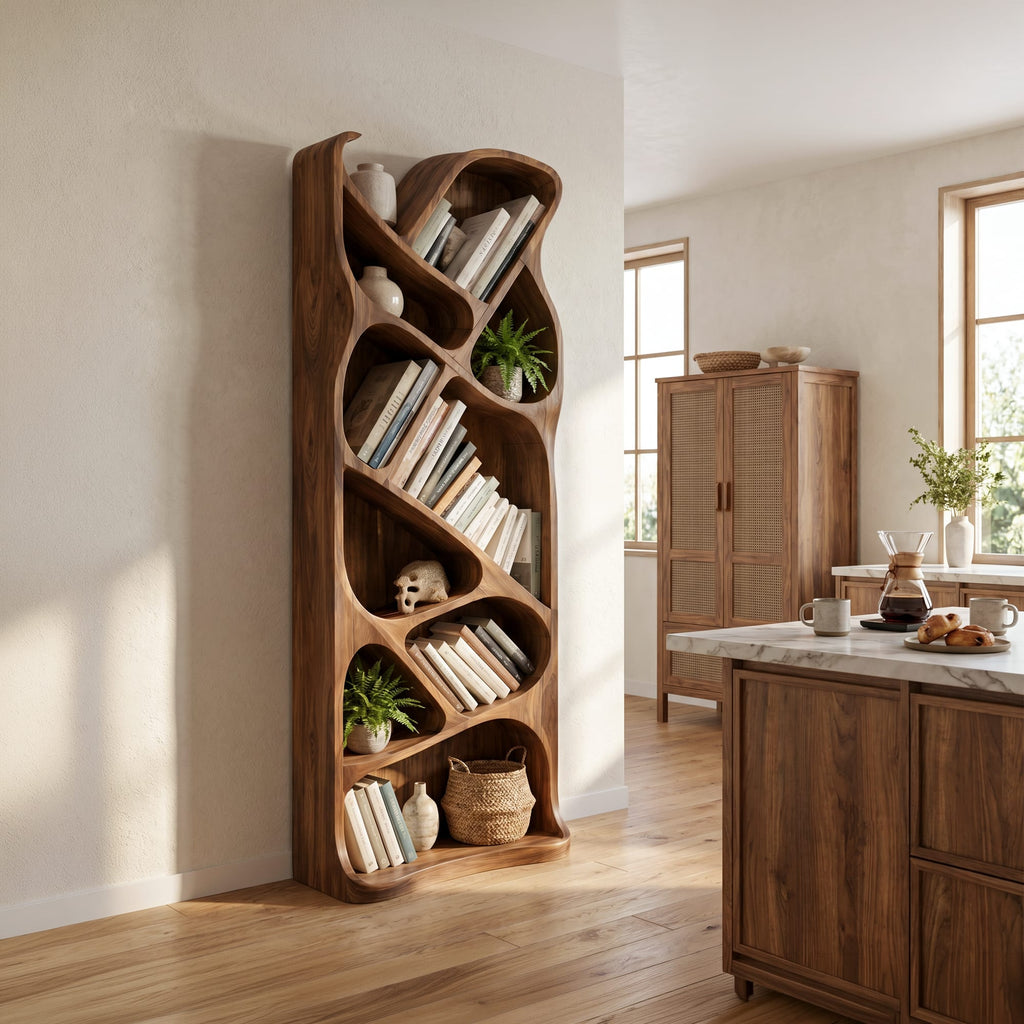 Mid Century Open Bookcase, solid wood, built to order