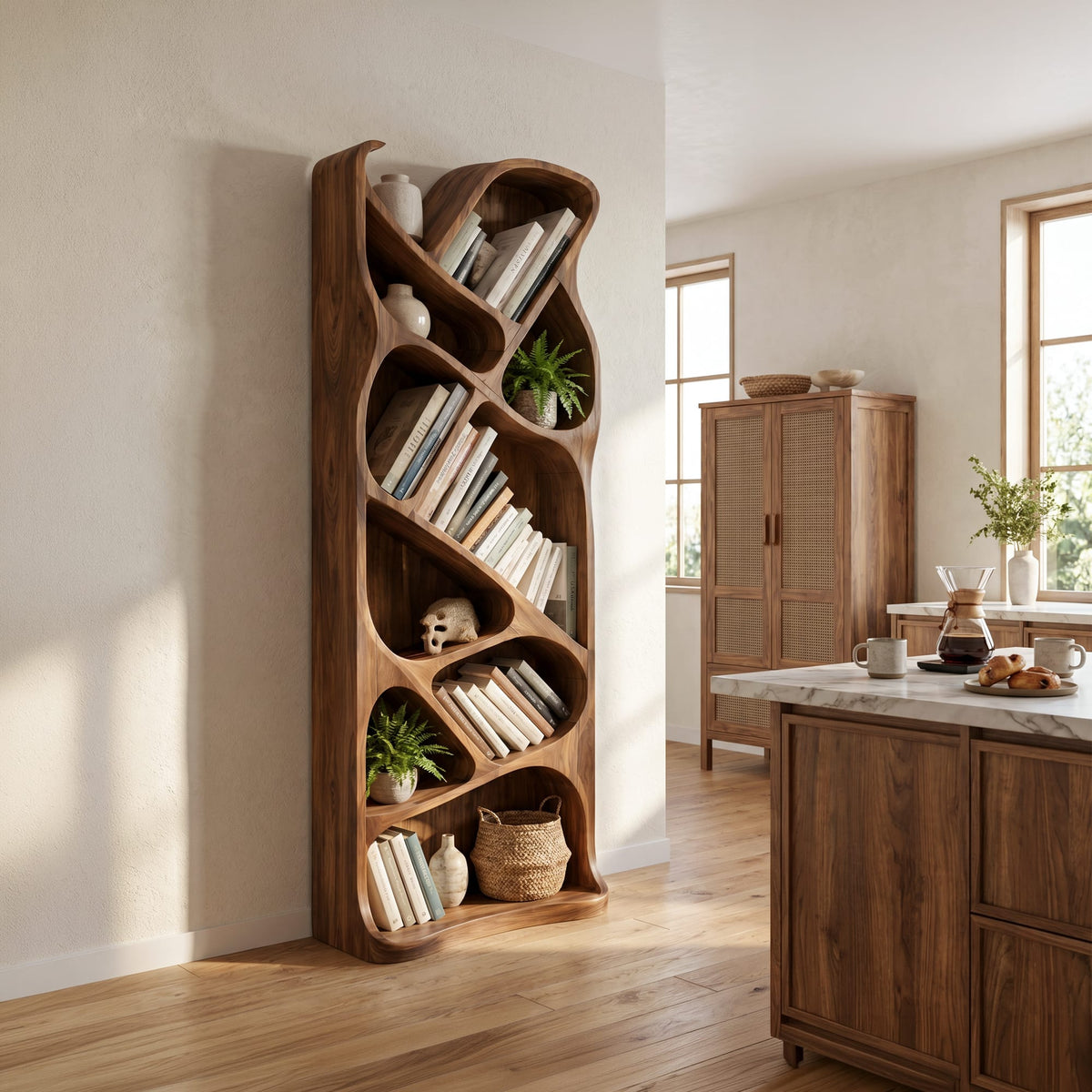 Mid Century Open Bookcase, solid wood, built to order