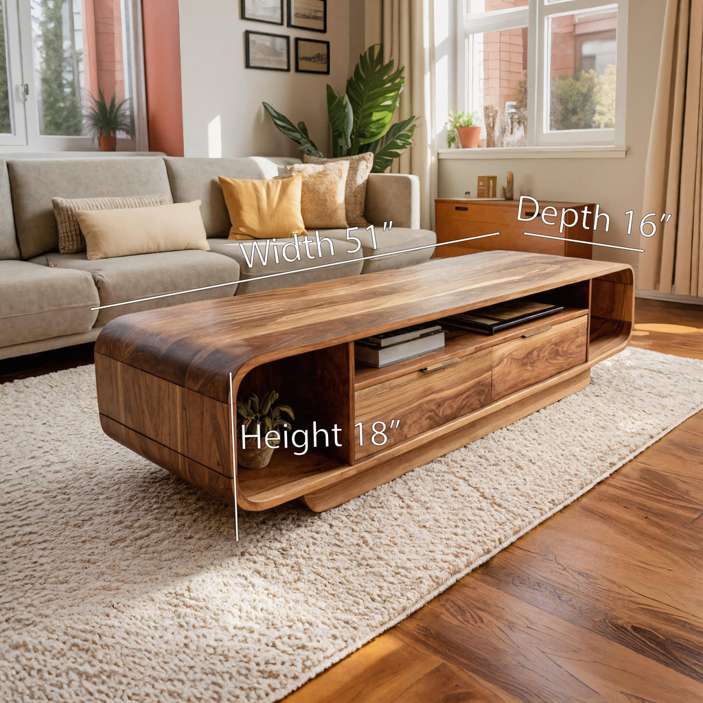 Modern Coffee Table with Storage Drawers, solid wood, built to order