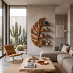 Artistic Leaf Statement Wall Bookshelf, solid wood, built to order