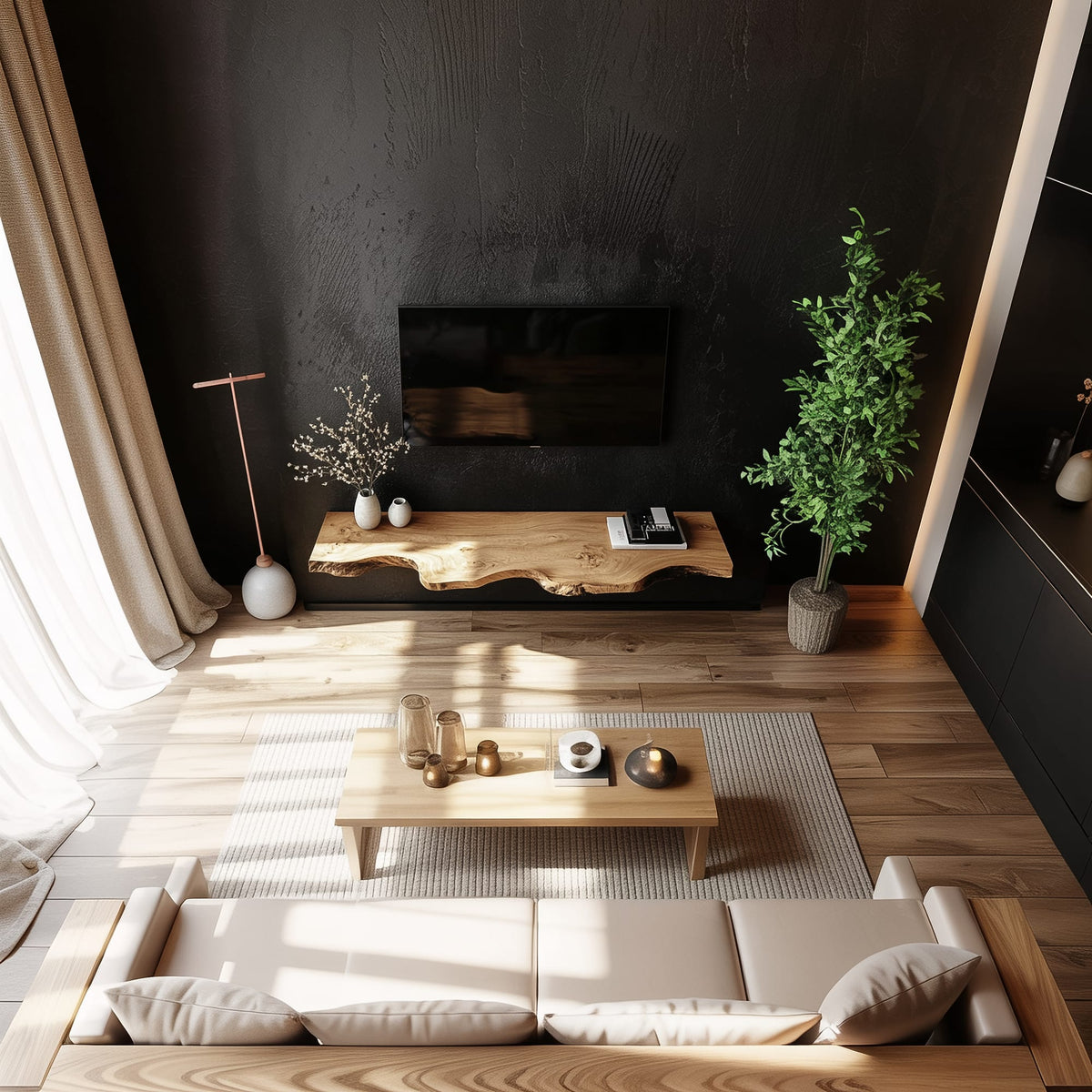 Handcrafted Floating TV Bench Living Room Decor, solid wood, built to order