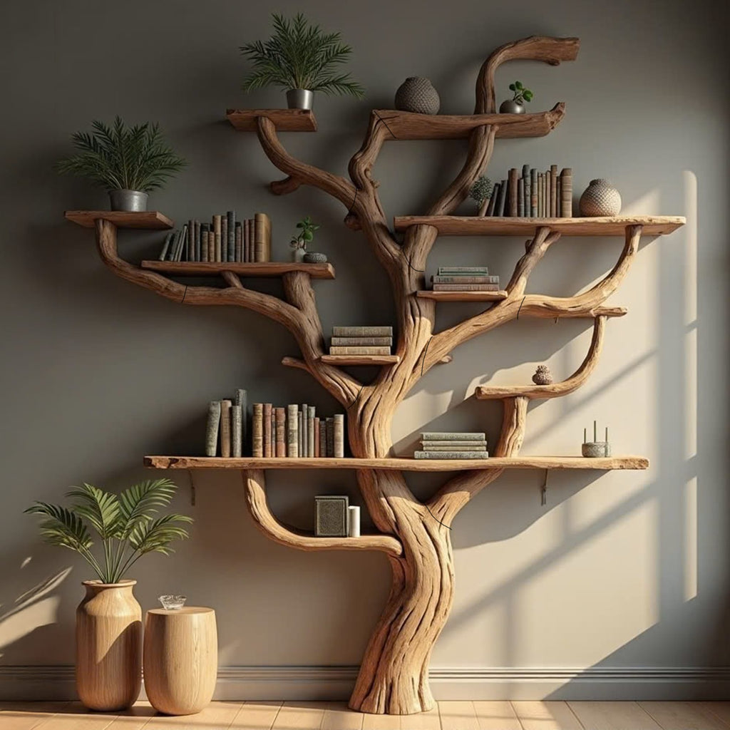 Corner Branch Shelf Wood Bookcase Wall Mounted, solid wood, built to order