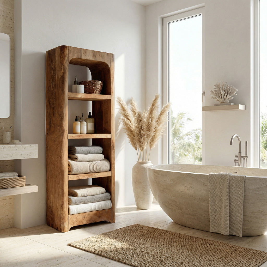 Handcrafted Bathroom Shelf with Four Tiers, solid wood, built to order