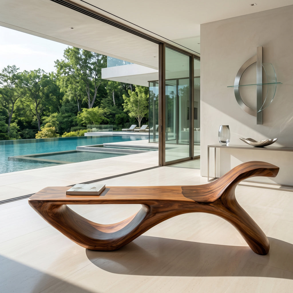 Contemporary Organic Bench, solid wood, built to order