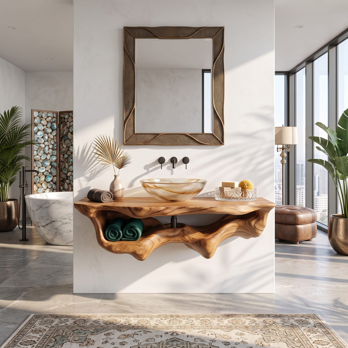 Mid Century Live Edge Floating Vanity Bathroom Decor, solid wood, built to order