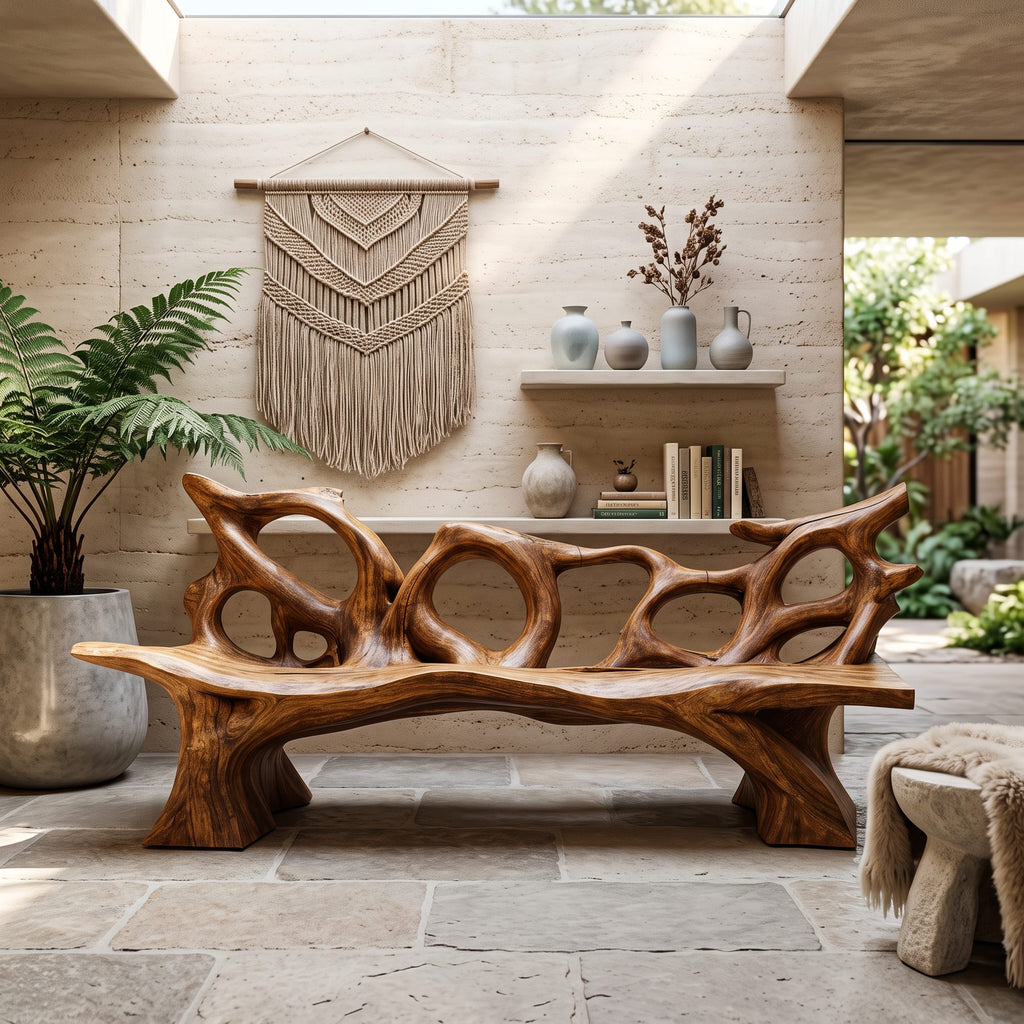 Mid Century Branch Bench Entryway Furniture for Compact Foyers, solid wood, built to order