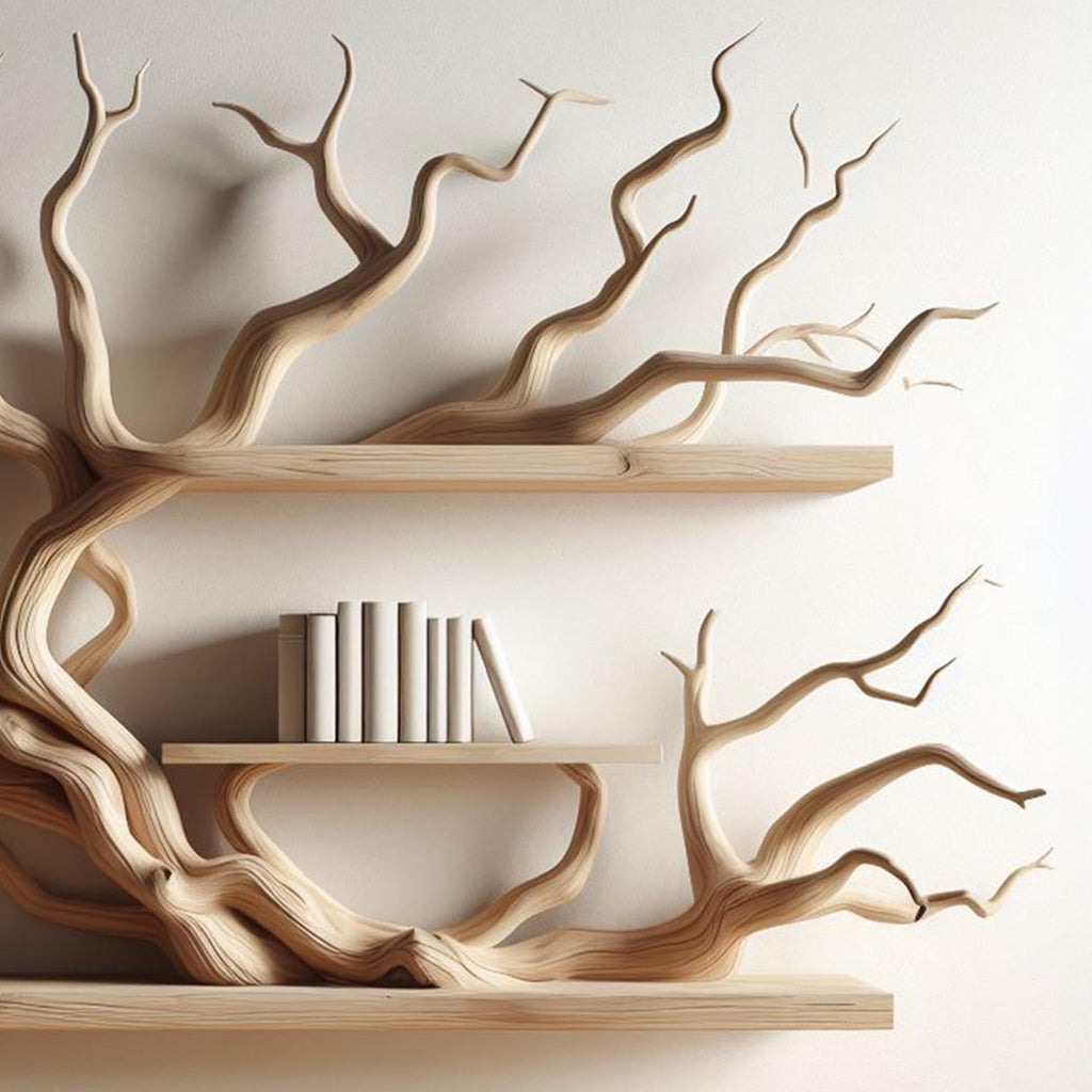 Tree Branch Floating Corner Shelf Mini Bookcase Driftwood, solid wood, built to order