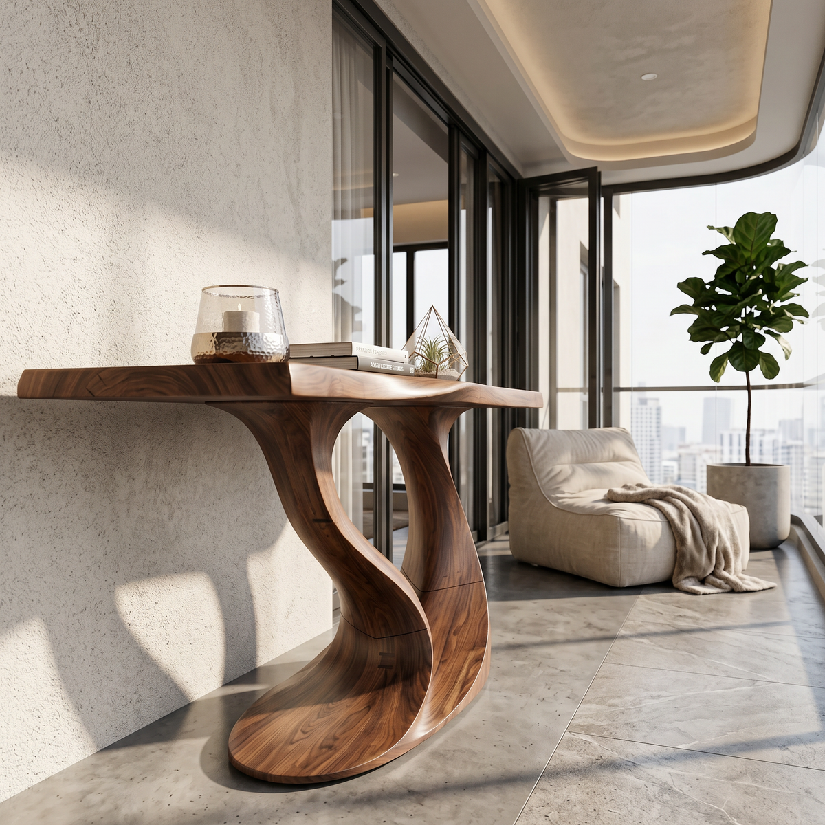 Contemporary Wave Base Console Table Hallway, solid wood, built to order, view 3