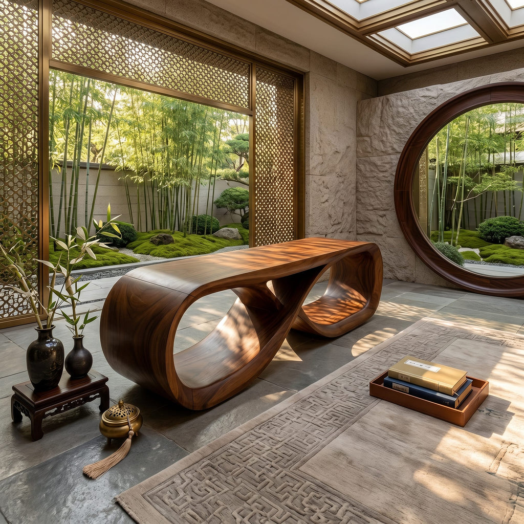 Curved Wooden Bench Residence, solid wood, built to order