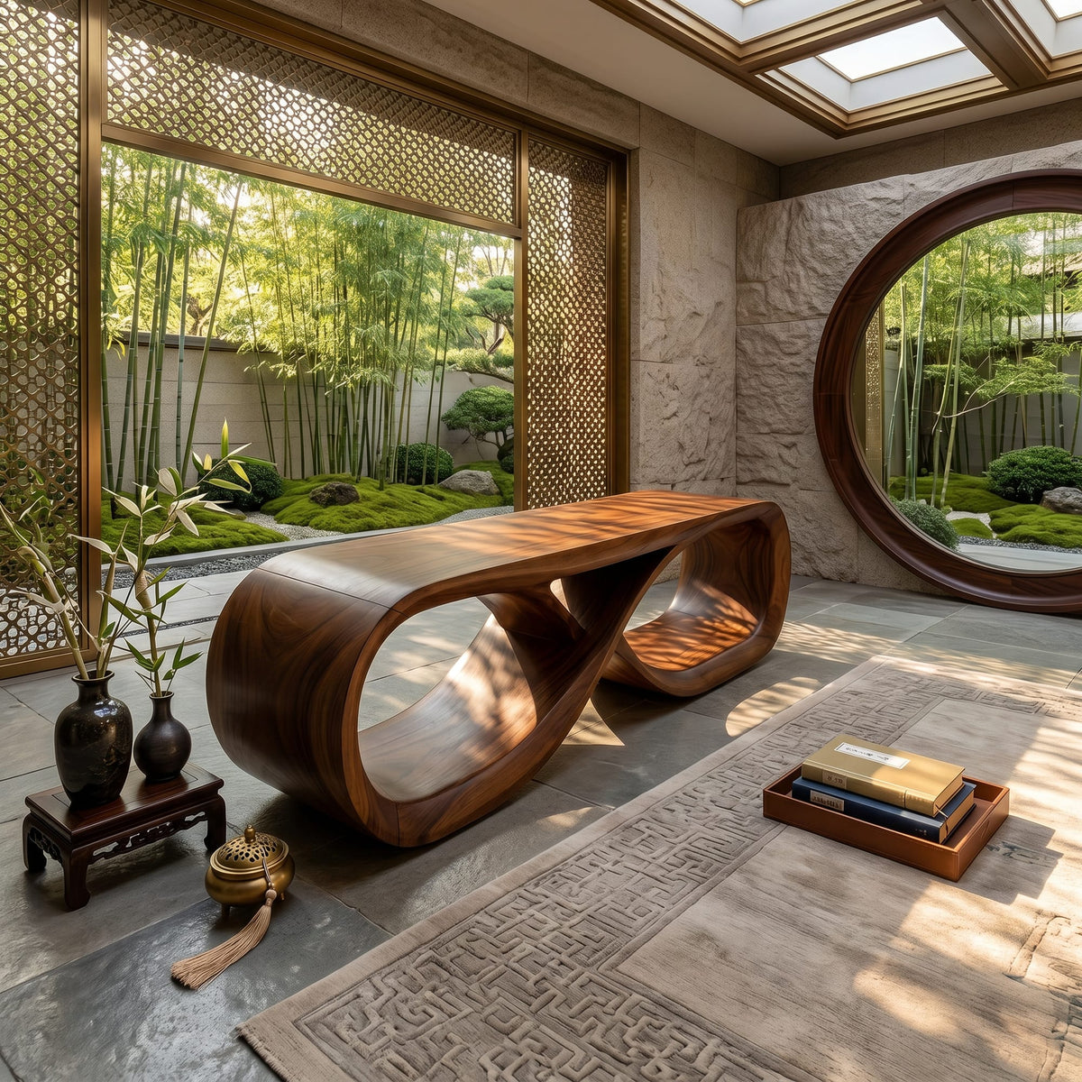 Curved Wooden Bench Residence, solid wood, built to order