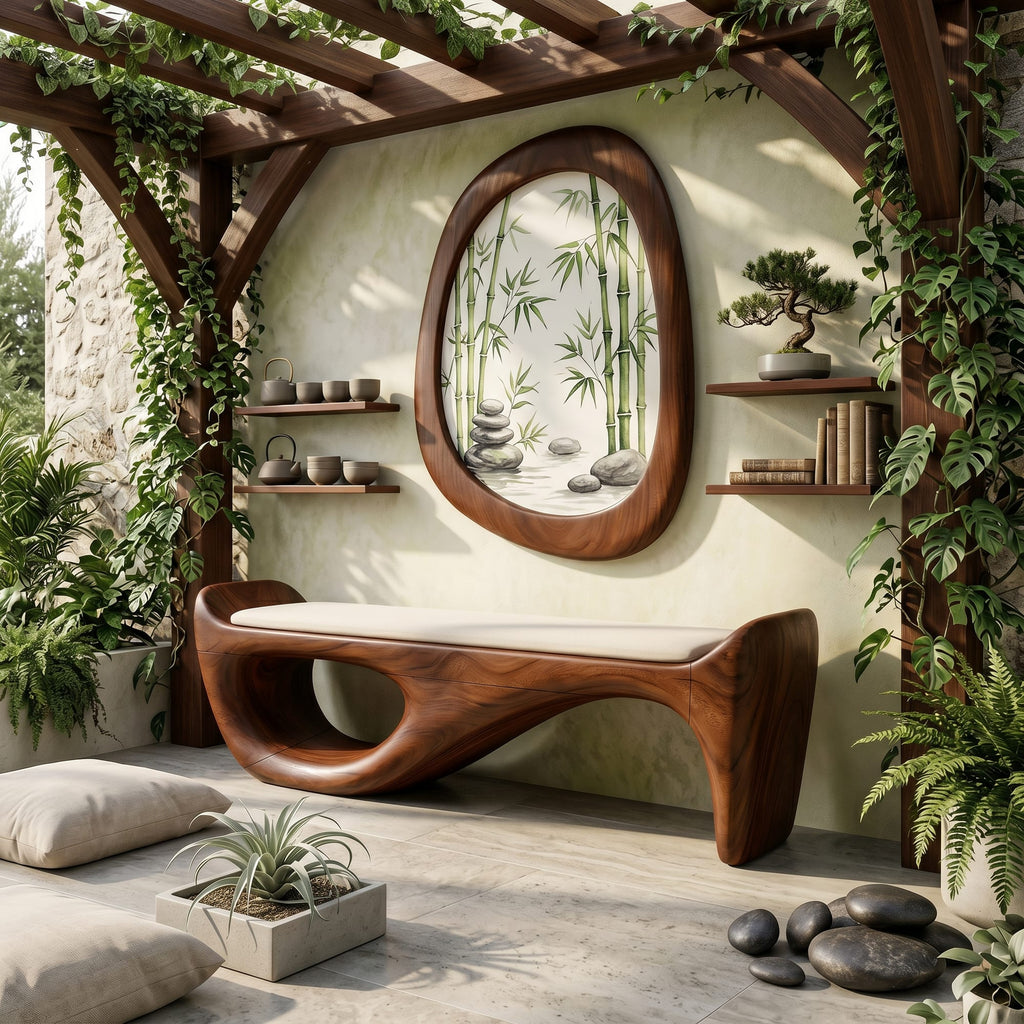 Designer Entryway Bench Organic Modern Home, solid wood, built to order